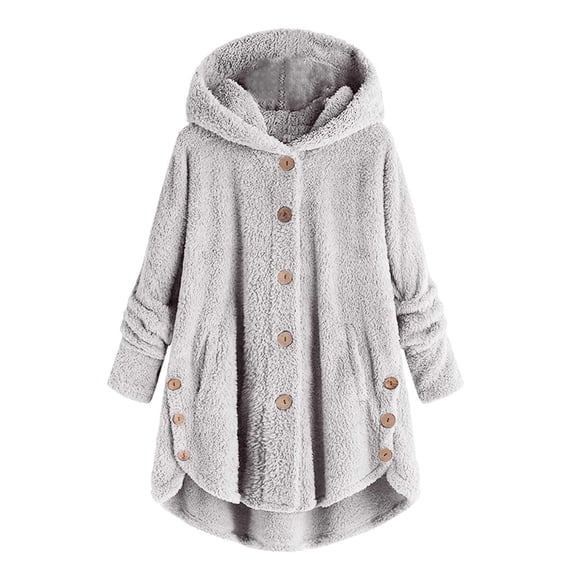 VISALY Women's Oversized Fuzzy Fleece Jackets Coat Button Down Trendy Loose Hooded Warm Comfortable Long Tunic Sweatshirts Thicken Outerwear Winter Coats for Women White 4Xl