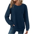 thumbnail image 1 of VISALY Women's Oversized Waffle Blouses Long Sleeve Crew Neck Pullover Tops Fashion Tunic Sweatshirts Loose Fit Dressy Casual Waffle Shirts Trendy Fall Outfit Basic Tee Shirts Dark Blue S, 1 of 7