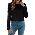 thumbnail image 1 of VISALY Women's Puff Long Sleeve Velvet Tops Base Layers Crewneck Blouses Stretchy Slimming Shirts Trendy Dressy Casual Blouses Elegant Office Shirts Fall Classy Work Holiday Party Outfit Black L, 1 of 9