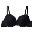 thumbnail image 1 of VISALY Women's Push Up Lace Bra Comfort Padded Underwire Bra Full Coverage Lift Up Minimizer T-Shirt Bralettes Comfy Plus Size Floral Lace Padded Support Lifting Bust Shaping Underwear Black 70B, 1 of 2