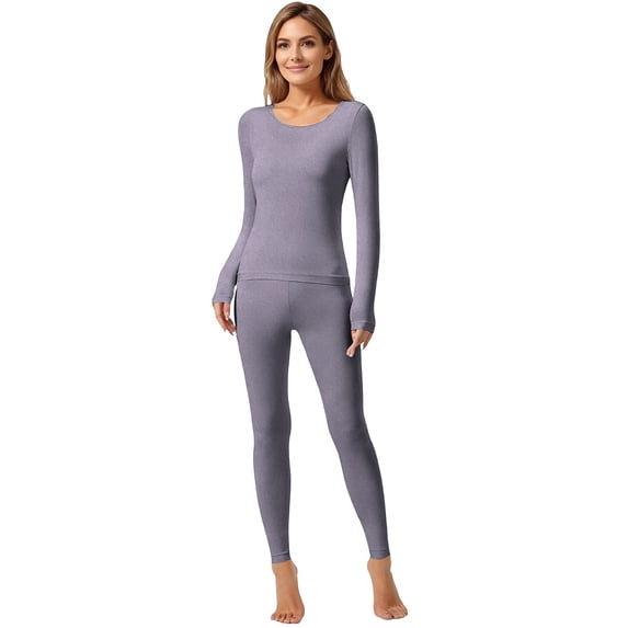 VISALY Women's Thermal Long Sleeve Shirts Crew Neck Tight Fitted Casual Going Out Stretchy Basic Tee Shirts Slim Fitted Tops Lightweight Base Layer Soft Warm Undershirts Baselayer Grey L