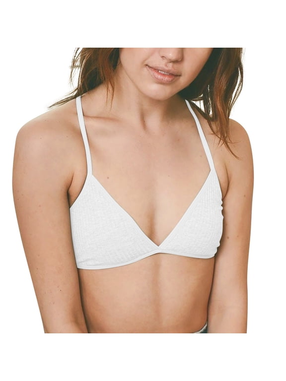 Women's No Underwire Push Up Cross Back Bra Push Up Wireless Lightweight Sports Bra Bandeau Triangle Bralette No Padded Bra Wirefree Plunge Bralette V-Neck Spaghetti Straps Bra White S