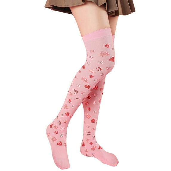 VISALY Women's Valentines Thigh High Stockings Love Heart Knee High Socks Warm Over The Knee High Leg Warmers Long Boot Socks Valentine's Day Long Socks D One Size