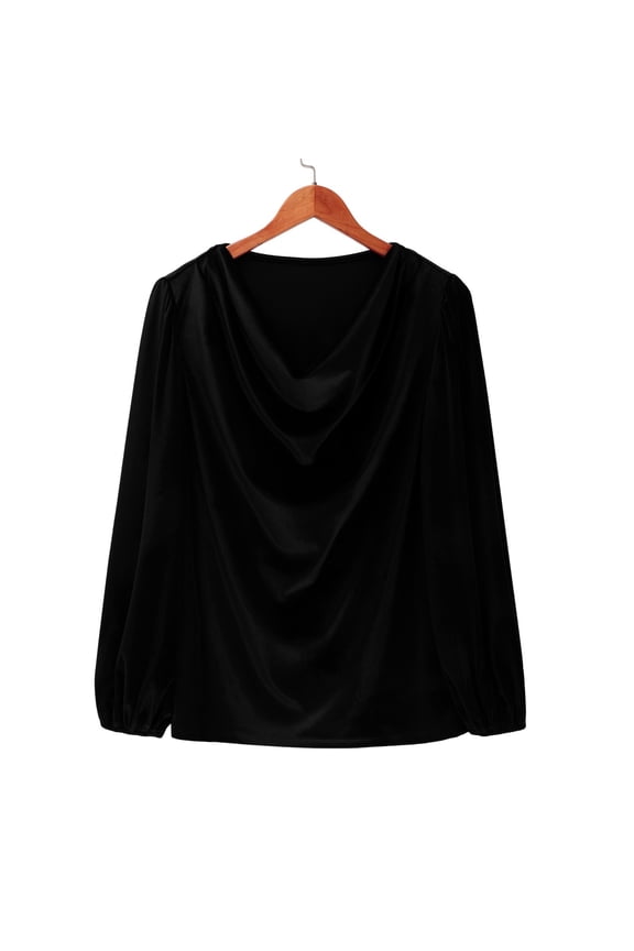 Women's Velvet Blouses Elegant Cowl Neck Stretchy Slimming Shirts Trendy Evening Holiday Party Tops Plus Sized Blouses Dressy Casual Long Sleeve Shirts Tunic Tops Baisc Tee Shirts Black L