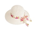 thumbnail image 1 of VISALY Women's Wide Brim Straw Sun Hat with Floral Ribbon Bow Foldable Summer Uv Protection Beach Hat Wide Brim Foldable Beach Vacation Sun Hats Basic Straw Linen Sunscreen Sunshade Visor Cap Whitea, 1 of 5
