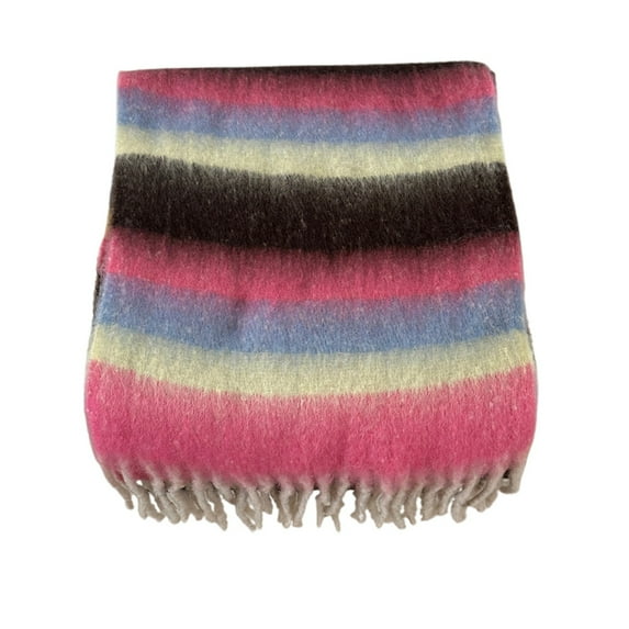 VISALY Women's Winter Warm Colorful Striped Contrasting Scarf with Long Tassel Trendy Neck Wrap Comfortable Soft Long Shawls Wraps for Cold Weather Basic Scarf Winter Accessory Coffee One Size