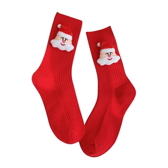 VISALY Womens 1 Pc Cute Animal 3D Patterned Funny Cotton Crew Socks Winter Warm Thick Tube Socks Cute Socks Fashion Casual Socks Christmas Holiday Socks Red A