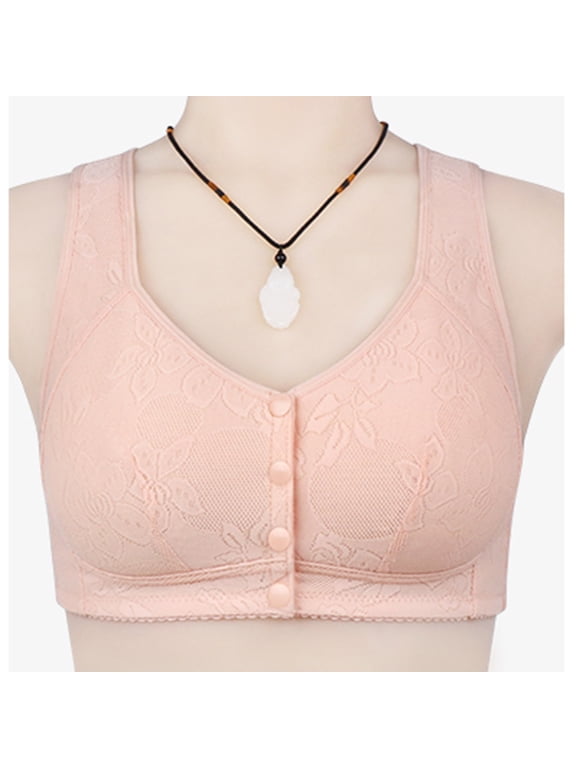 Womens Bralettes Lace Bras Women Lace Front Button Shaping Cup Adjustable Shoulder Strap Large Size Underwire Bra Front Closure Bras For Women Plus Size Bras Comfortable Bras Pink 44