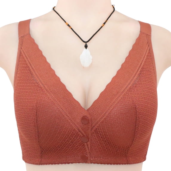 VISALY Womens Bralettes Lace Bras Women Lace Front Button Shaping Cup Adjustable Shoulder Strap Large Size Underwire Bra Front Closure Bras For Women Plus Size Bras Comfortable Bras Red 36
