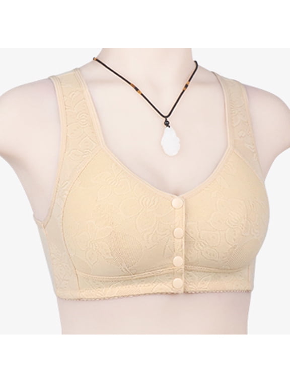 Womens Bralettes Lace Bras Women Lace Front Button Shaping Cup Adjustable Shoulder Strap Large Size Underwire Bra Front Closure Bras For Women Plus Size Bras Comfortable Bras Beige 44