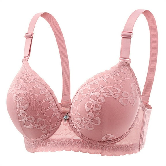 VISALY Womens Bralettes Lace Bras Womens No Underwire Bras Plus Size Comfort Soft Bras Supportive Bralettes Cute Breathable Wireless Bra Push Up Bra Padded Bra Comfortable Bras For Women Pink 85BC