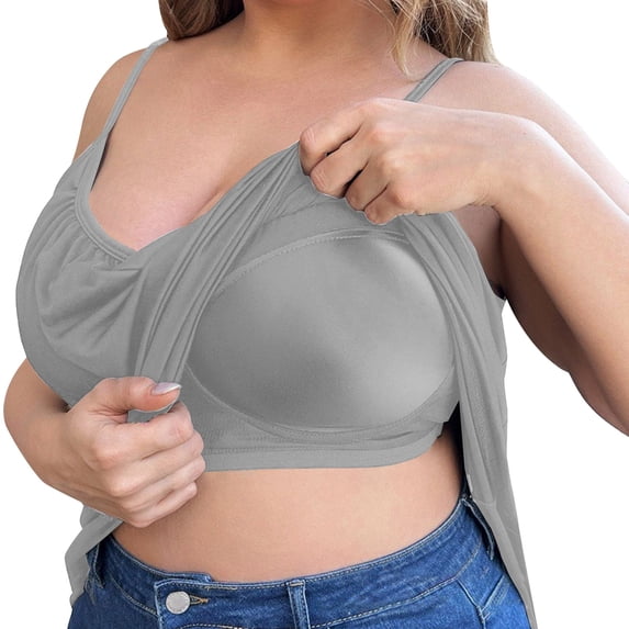 VISALY Womens Bralettes Plus Size Bras Women's Plus Size Soft Tank Top With Bra Sleeveless Comfort Yoga Fitness Top Tank Top Padded Bra Seamless Bras For Women Comfortable Bras For Women Grey 3XL