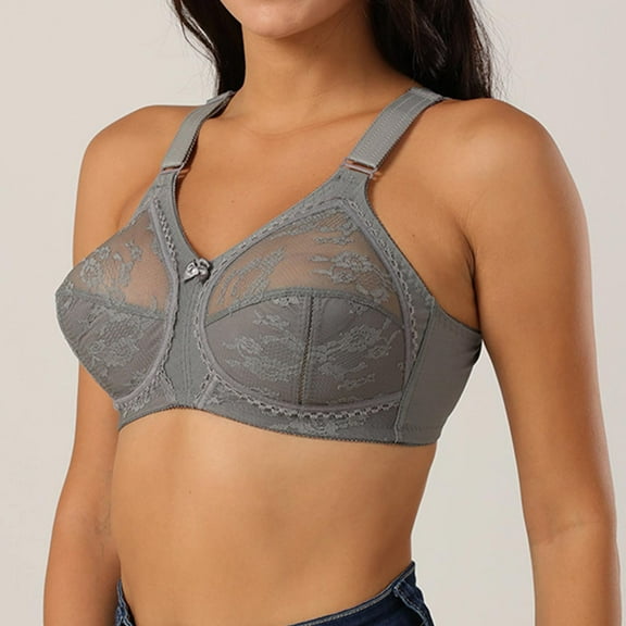 VISALY Womens Bralettes Seamless Bras European And American Ultra Thin Full Cup Bra Classic Sponge Lace Transparent Underwear Padded Bra Comfortable Bras For Women Bras For Women Grey 100CD