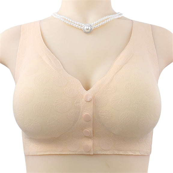 VISALY Womens Bralettes wireless bras Women's Front Open Button Top Up Comfortable Plus Size Gathered Anti Drop Bra Bras For Women No Underwire Plus Size Bras Comfortable Bras Beige XXL