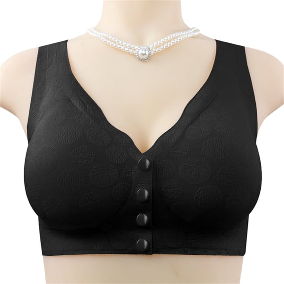 VISALY Womens Bralettes wireless bras Women's Front Open Button Top Up Comfortable Plus Size Gathered Anti Drop Bra Bras For Women No Underwire Plus Size Bras Comfortable Bras Black 3XL