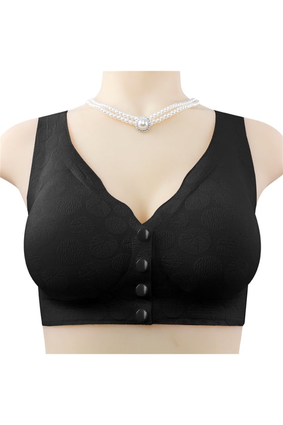 Womens Bralettes wireless bras Women's Front Open Button Top Up Comfortable Plus Size Gathered Anti Drop Bra Bras For Women No Underwire Plus Size Bras Comfortable Bras Black XXL