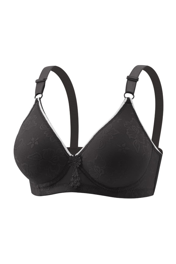 super gather bra wireless push-up bra, Women's Solid Color Jacquard No-Wire Push-Up Bra Womens Wireless Bras Plus Size Comfort Soft, Bra Push-Up Bras Shapedly Bra Underwire Bra, #B Black,36B