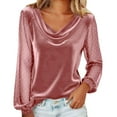 thumbnail image 1 of VISALY Womens Cowl Neck Velvet Blouse Mesh Long Sleeve Shirts Stretchy Elegant Tops for Evening Party Slimming Shirts Tunic Sweatshirts Fitted Blouses Basic Tee Shirts Casual Gressy Tops Pink L, 1 of 4