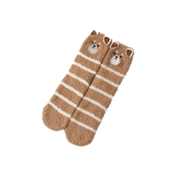 VISALY Womens Fuzzy Socks Cute Sock Fluffy Slipper Mid Calf Socks Cozy Cabin Winter Soft Fleece Warm Comfy Thick Christmas Gift Socks Khaki One Size