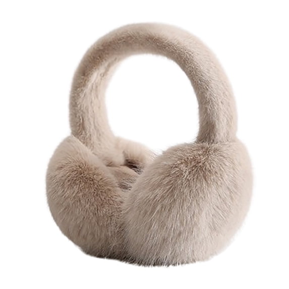 VISALY Womens Girls Winter Warm Faux Fur Earmuffs Cute Fashion Adjustable Plush Ear Warmers for Cold Weather Comfortable Soft Cute Ear Covers for Outdoor Activities Beige One Size