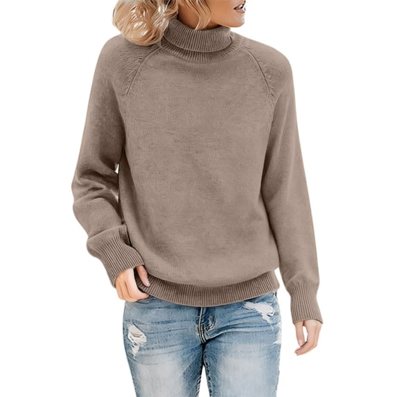 VISALY Womens Half Turtleneck Pullover Sweater Soft Warm Oversized Long Sleeve Pullover Plus Sized Basic Solid Color Knit Jumper Trendy Plain Basic Layer Sweater Fall Winter Outfits Khakim