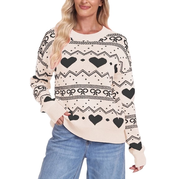 VISALY Womens Heart Sweater Heart Sweater with Bow Dressy Tops Dressy Sweaters Fitted Sweaters Business Casual Sweater Fall Tunic Top Lightweight Sweaters Soft Sweaters Fall Sweater Beige L