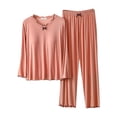 thumbnail image 1 of VISALY Womens Pajama Sets 2 Piece Lounge Set V Neck Long Sleeve Tops with Built In Bra Long Elastic Waist Pants Soft Sleepwear Fall Pajamas Leisure Suit Orange Xl, 1 of 8