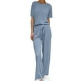 thumbnail image 1 of VISALY Womens Pajama Sets Loose Set Matching Pajama Set Comfy Pajamas Crewneck Short Sleeve Top Long Wide Leg Pants Sets Sleepwear Lounge Sets Blue Xl, 1 of 8