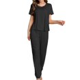 thumbnail image 1 of VISALY Womens Pajama Sets Matching Pajama Set Sleepwear Comfy Lounge Set Soft Short Sleeve Round Neck Top Loose Pajama Pants Long Jogger Bottom Black L, 1 of 6