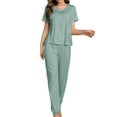 thumbnail image 1 of VISALY Womens Pajama Sets Matching Pajama Set Sleepwear Comfy Lounge Set Soft Short Sleeve Round Neck Top Loose Pajama Pants Long Jogger Bottom Green S, 1 of 7
