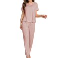 thumbnail image 1 of VISALY Womens Pajama Sets Matching Pajama Set Sleepwear Comfy Lounge Set Soft Short Sleeve Round Neck Top Loose Pajama Pants Long Jogger Bottom Pink S, 1 of 7