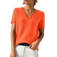 thumbnail image 1 of VISALY Womens Short Sleeve Sweater Casual Summer V Neck Pullover Tops Knit Sweater Blouse Lightweight Sweater Shirts Crop Tops Business Casual Outfit Beach Vacation Clothes Orange M, 1 of 9