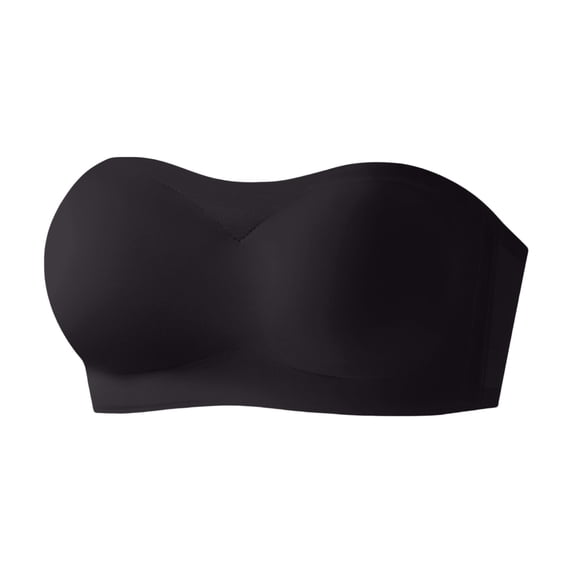 VISALY Womens Strapless Bandeau Bras Jelly Push Up Seamless Bandeau Bralette Non Slip Wireless Supportive Padded Bras Seamless Comfortable Tube Bra Comfort Padded Support Tube Bralette Black Xl