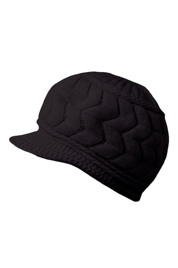 Womens Winter Warm Knit Hat Snow Ski Caps with Visor Beanie Hats Thick Warm Knitted Chunky Soft Slouchy Cap with Brim Warm Hats for Women Visor Hat Beanies for Cold Weather Black One Size