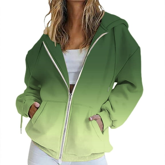 VISALY Womens Zip Up Hoodies Sweater Jacket Fall Jacket Oversized Pocket Sweatshirt Casual Zipper Jacket Solid Color Long Sleeve Tops Comfy Sweaters Plain Hoodie Fall Sweaters Green S