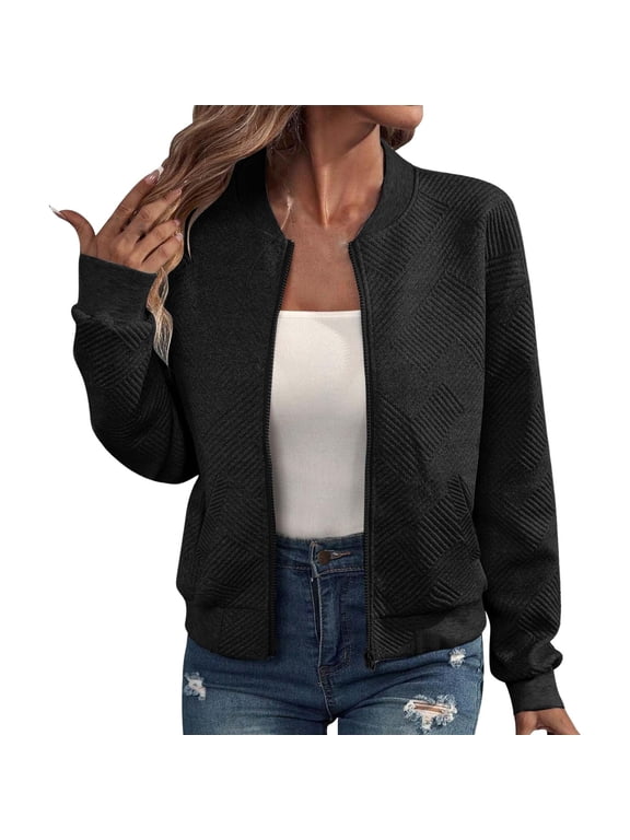 Womens Zip Up Hoodies Sweater Jacket Jacket Spring Light Jacket Thin Jacket Long Sleeved Jacket Summer Round Neck Sweatshirt Casual Sweaters Loose Sweaters Fall Sweaters Black L