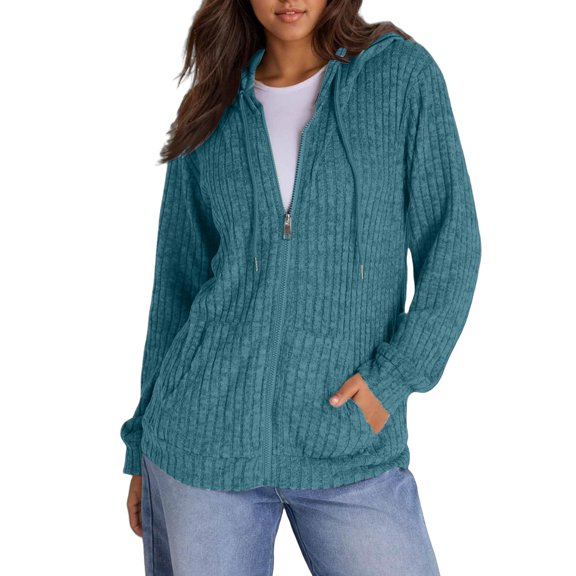 VISALY Womens Zip Up Hoodies Sweater Jacket Long Sleeve Knitted Zip Up Hoodies Ribbed Pullover Loose Casual Sweatshirts with Pocket Comfy Sweaters Tunic Sweater Long Sleeve Sweaters Mint Green S