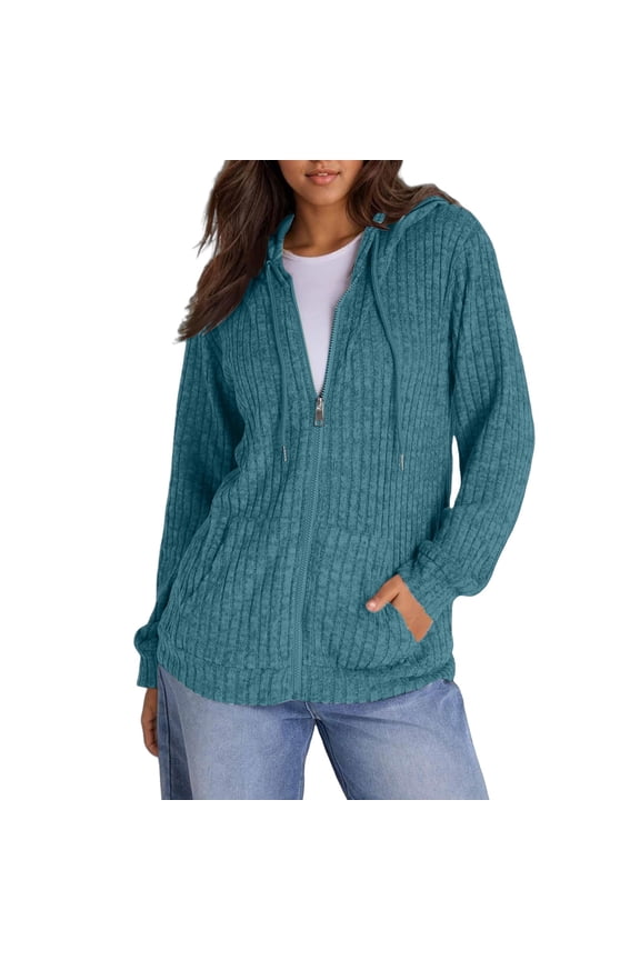 Womens Zip Up Hoodies Sweater Jacket Long Sleeve Knitted Zip Up Hoodies Ribbed Pullover Loose Casual Sweatshirts with Pocket Comfy Sweaters Tunic Sweater Long Sleeve Sweaters Mint Green S