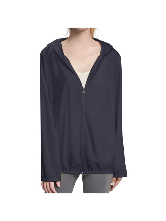 Womens Zip Up Hoodies Sweater Jacket Solid Color Sun Jacket Lightweight Fitting Sports Long Sleeve Zipper Jacket Casual Sweaters Tunic Sweater Lightweight Sweaters Black Xl