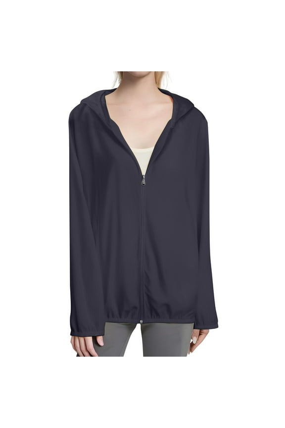 Womens Zip Up Hoodies Sweater Jacket Solid Color Sun Jacket Lightweight Fitting Sports Long Sleeve Zipper Jacket Casual Sweaters Tunic Sweater Lightweight Sweaters Black L