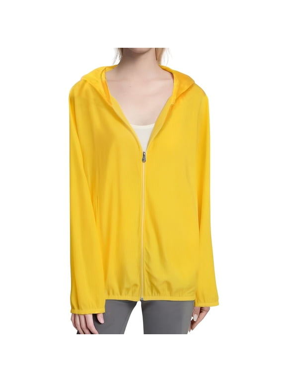 Womens Zip Up Hoodies Sweater Jacket Solid Color Sun Jacket Lightweight Fitting Sports Long Sleeve Zipper Jacket Casual Sweaters Tunic Sweater Lightweight Sweaters Yellow L