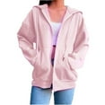 thumbnail image 1 of VISALY Womens Zip Up Hoodies Sweater Jacket Spring and Autumn Fashion Padded Sweatshirt Long Sleeve Zipper Sport Coat Loose Women's Sweatshirt Casual Sweaters Loose Sweaters Fall Sweaters Pink L, 1 of 6