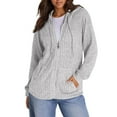 thumbnail image 1 of VISALY Womens Zip Up Hoodies Sweater Jacket Sweaters Long Sleeve Knitted Zip Up Hoodies Ribbed Pullover Loose Casual Sweatshirts with Pocket Comfy Sweaters Tunic Sweater Long Sleeve Sweaters Grey L, 1 of 6