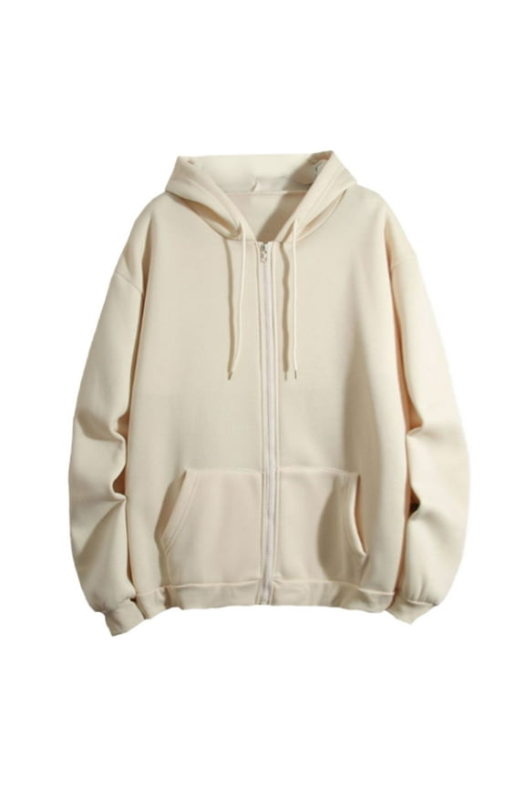 Womens Zip Up Hoodies Sweater Jacket Women Winter Warm Fashion Long Sleeve Loose Solid Color Zipper Pocket Sweatershirt Coat Casual Sweaters Tunic Sweater Winter Sweaters Beige M