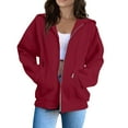 thumbnail image 1 of VISALY Womens Zip Up Hoodies Sweater Jacket Women Winter Warm Fashion Long Sleeve Loose Solid Color Zipper Pocket Sweatershirt Coat Casual Sweaters Tunic Sweater Long Sleeve Sweaters Wine L, 1 of 8