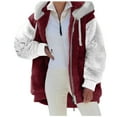 thumbnail image 1 of VISALY Womens Zip Up Hoodies Sweater Jacket Women's Coat Stitching Three- Pocket Cute Hooded Pullover Sweatershirt Artificial Wool Coat Outwear Casual Sweaters Fleece Hoodies Winter Sweaters Wine 3Xl, 1 of 9