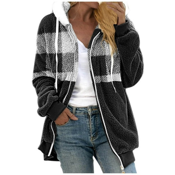 VISALY Womens Zip Up Hoodies Sweater Jacket Women's Thick Overcoat Plus Size Warm Trendy Winter Hoodie Coat Jacket Outwear with Zipper Casual Sweaters Fleece Hoodies Winter Sweaters Black L