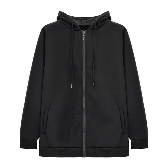 VISALY Womens Zip Up Hoodies Sweater Jacket Womens Oversized Zip Up Baggy Loose Zipper Sweatshirt Coat with Double Pockets Jacket Casual Sweaters Tunic Sweater Long Sleeve Sweaters Black S