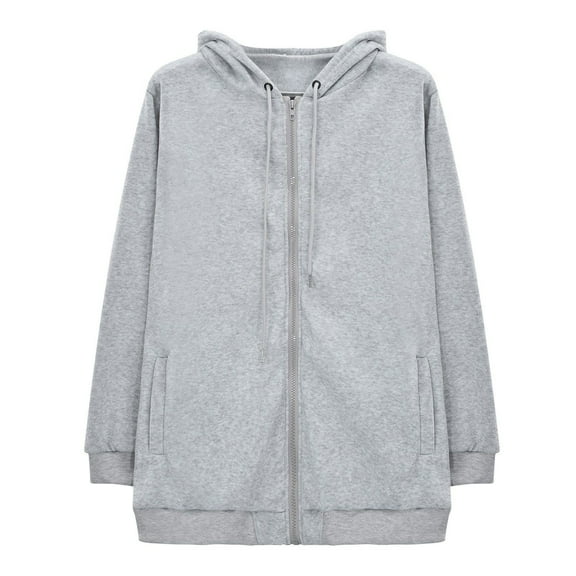 VISALY Womens Zip Up Hoodies Sweater Jacket Womens Oversized Zip Up Baggy Loose Zipper Sweatshirt Coat with Double Pockets Jacket Casual Sweaters Tunic Sweater Long Sleeve Sweaters Grey L