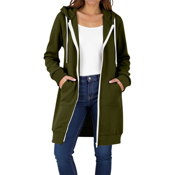 VISALY Zip Up Hoodies Oversized Hoodies Long Sleeve Long Tunic Sweatshirts Oversized Fleece Casual Fall Jacket Coat with Pocket Tops Loose Fit Hoodie Basic Hoodies Cute Hoodies Blackish Green L